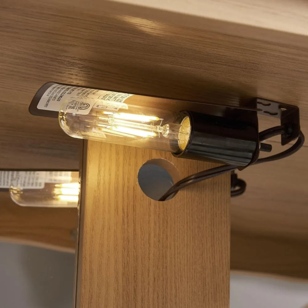 Lighted Curio Cabinet, 52" H Glass Display Cabinet with 3-Tier Adjustable Shelves, China Cabinet with Tempered Glass Doors for L