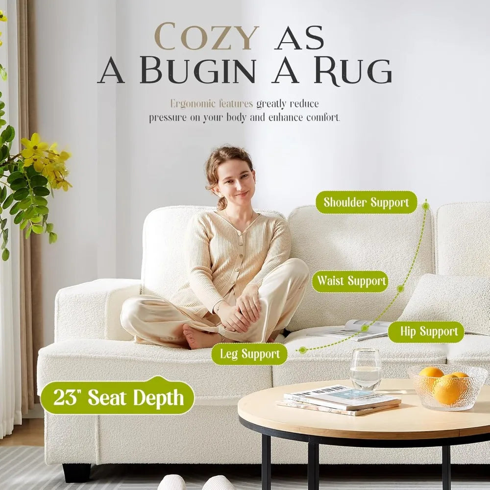 Luxury Oversized Sofa in Plush Fleece, Removable Washable Cover, Simple Setup, Contemporary Living Room/Bedroom Couch