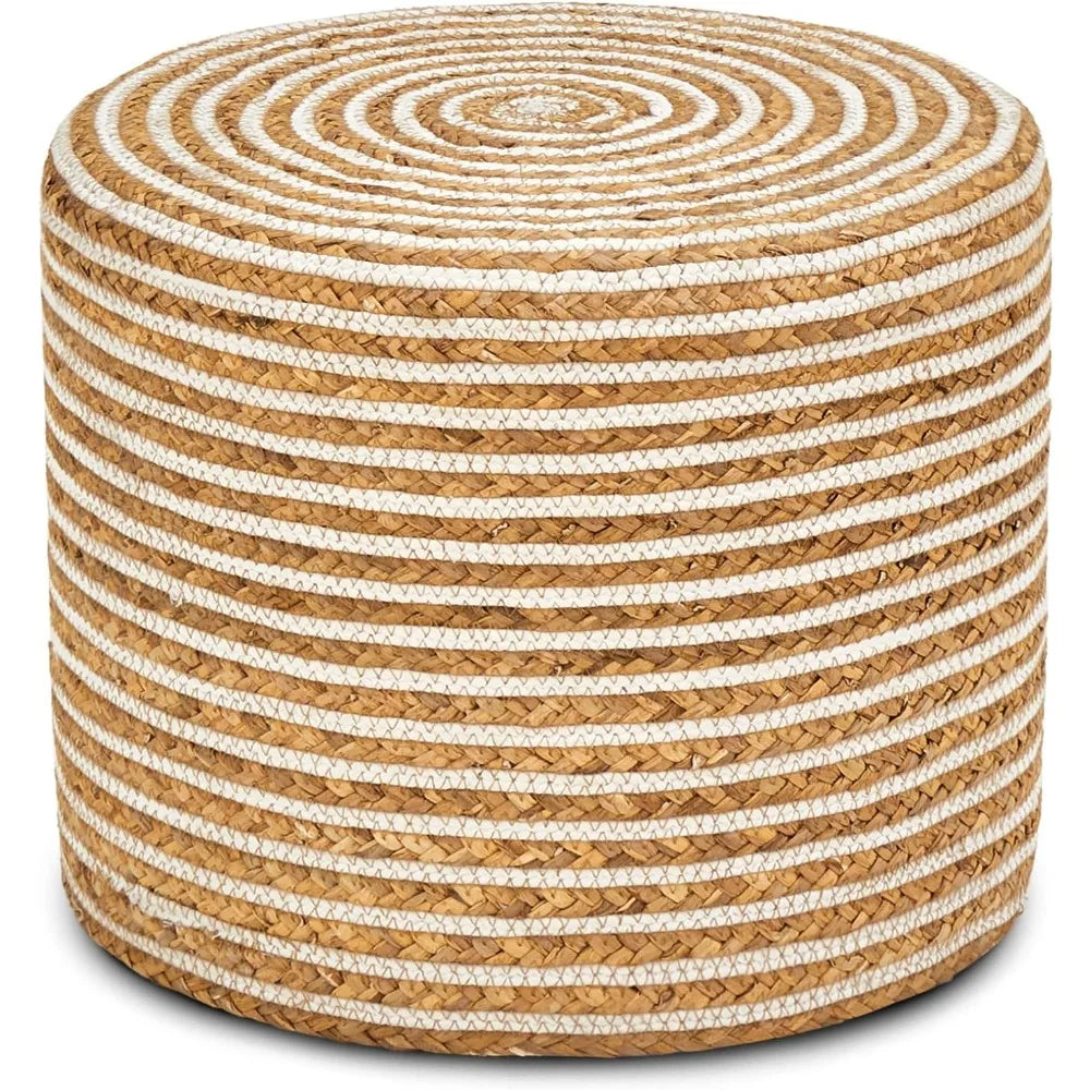 18'' Ottoman Pouf, Natural Braided Poof, Rustic Handweave Lounge Pouffe, Boho Footrest Stool for Bedroom, Accent Table