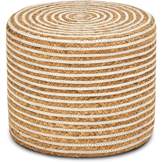 18'' Ottoman Pouf, Natural Braided Poof, Rustic Handweave Lounge Pouffe, Boho Footrest Stool for Bedroom, Accent Table