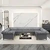 U-Shaped Sofa, Sectional Chesterfield Velvet Couch 9-Seater Upholstered Large Accent Tufted Sofa with Rolled Armrest and