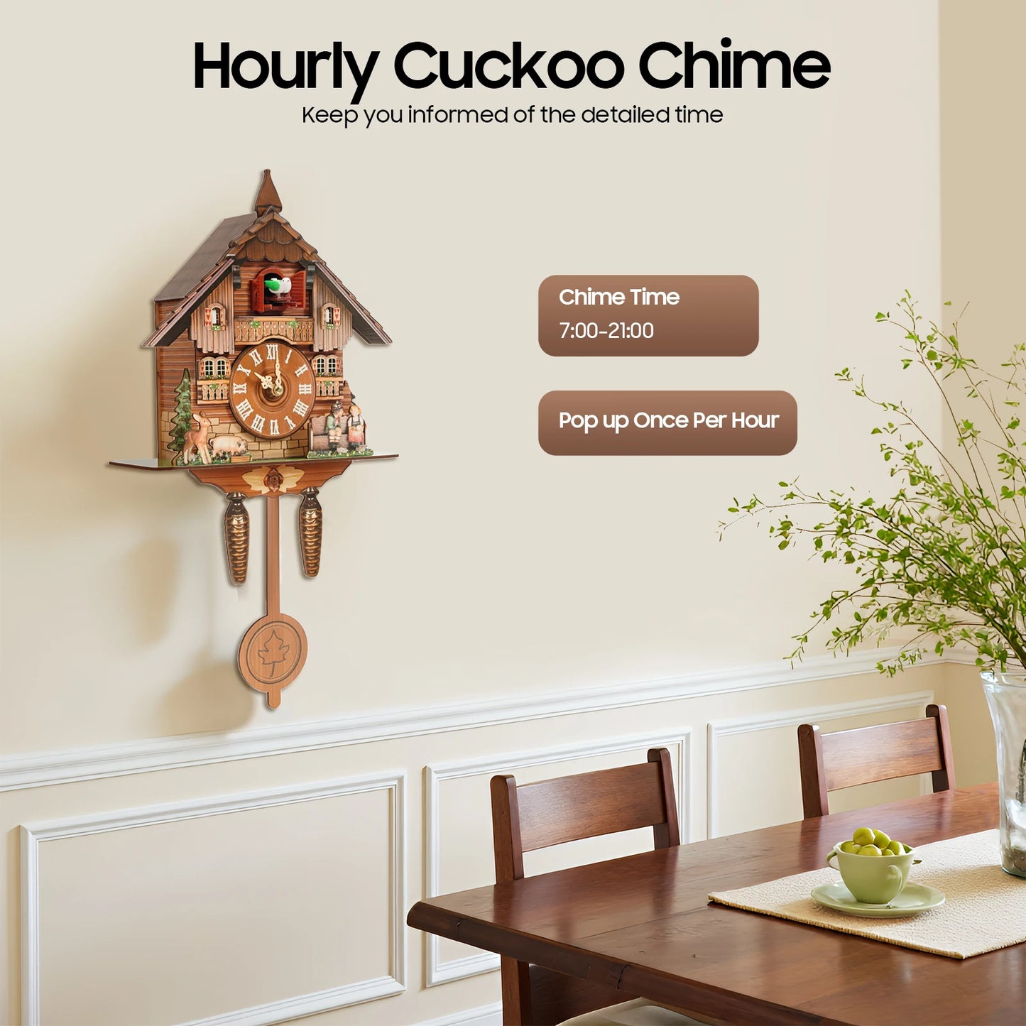 German Style Cuckoo Clock with Bird Chime Battery Operated Wall Mounted Decorative Clock for Home Living Room Bedroom Decor