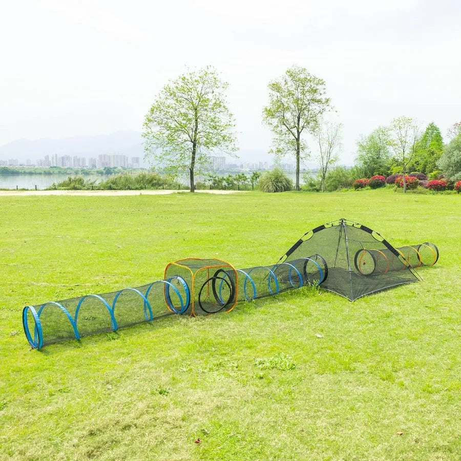 Cat Play Tunnel + Cube with Three Ways for Indoor and Outdoor Kitty Play House Cat Enclosures Collapsible Kitty Tent Kitten Toy