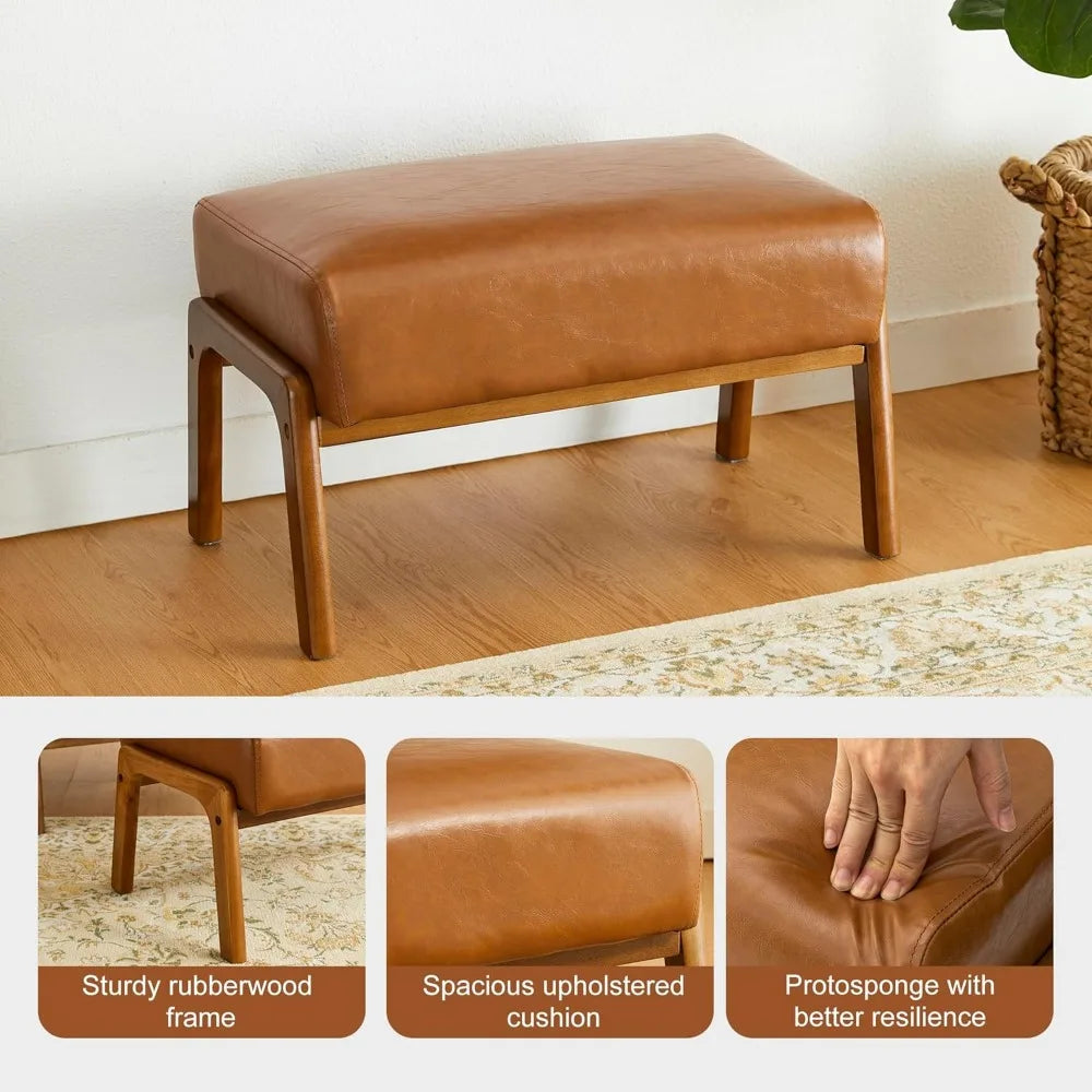 15.5"(H) Footrest Stool, Leatherette Ottoman, Accent Padded Sofa Foot Stool for Accent Chair, Wood Frame Foot Rest Ottoman for