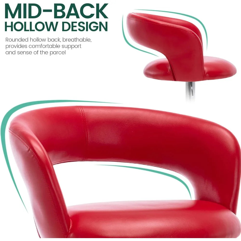 WideBar Stool,Modern PU Leather Swivel Adjustable Barstool with Hollow Back and Arms,Upholstered Airlift CounterHeight Bar Chair