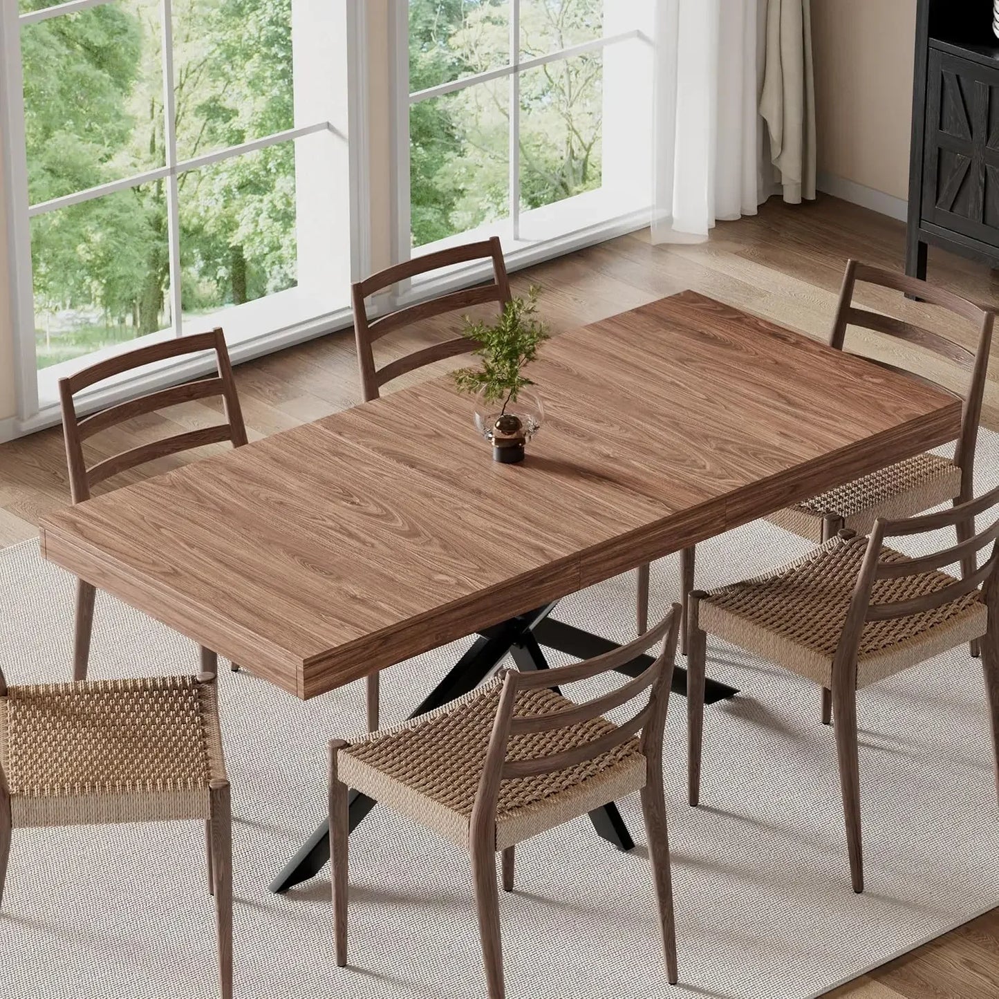 Extendable Dining Room Table 55''-70.9'' Rectangle Space Saving with Removable Leaves for 4-8 People