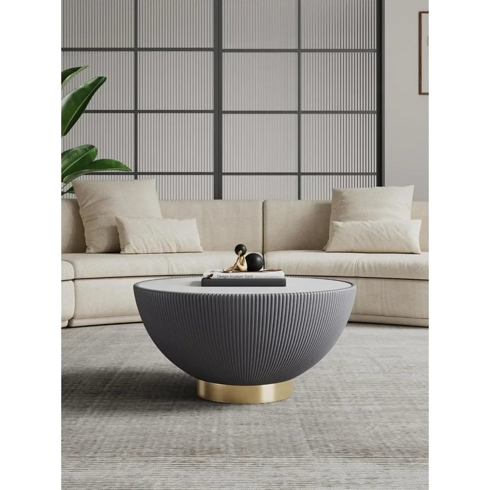 Anderson Modern 28.15" Round Coffee Table 2.0 - Ceramic Marble Tabletop, Elegant Pleated Leatherette Details