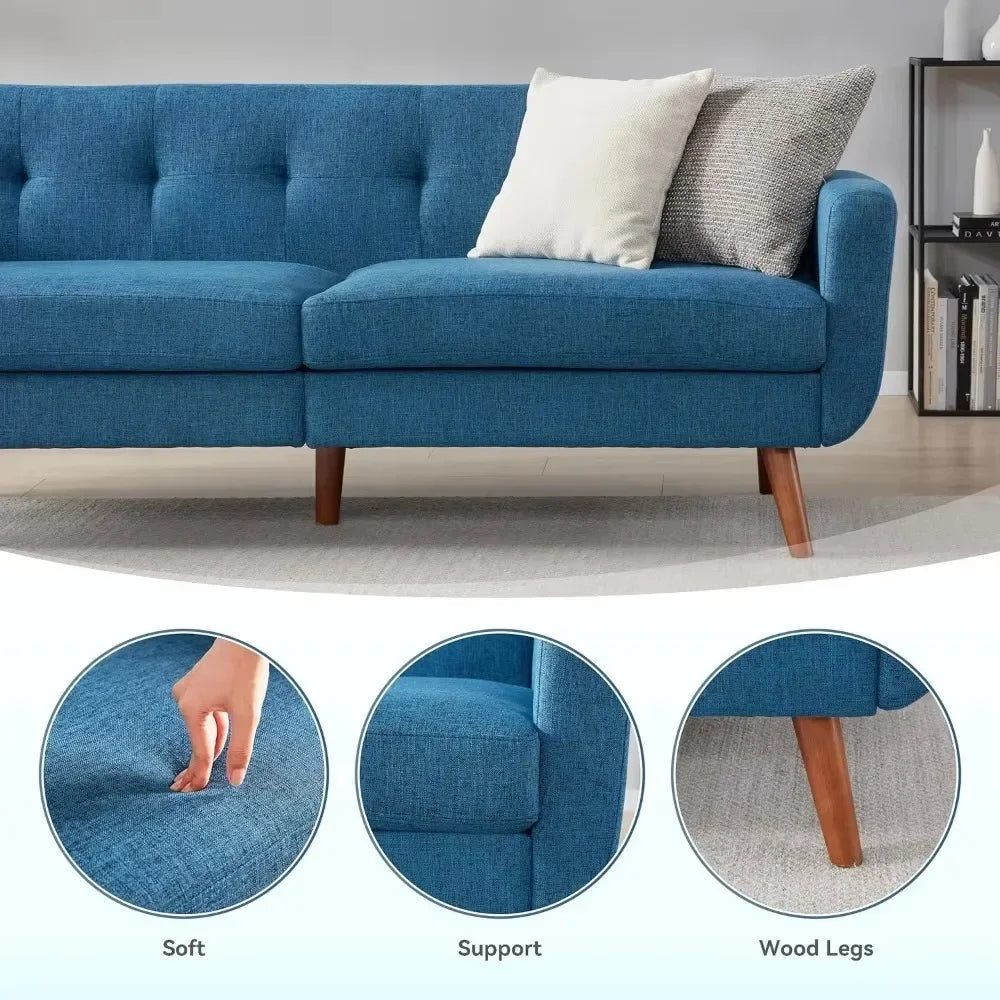 65" W Linen Sofa Couch, Mid Century Modern Decor Loveseat Couches for Living Room, Button Tufted Upholstered Small Couch f