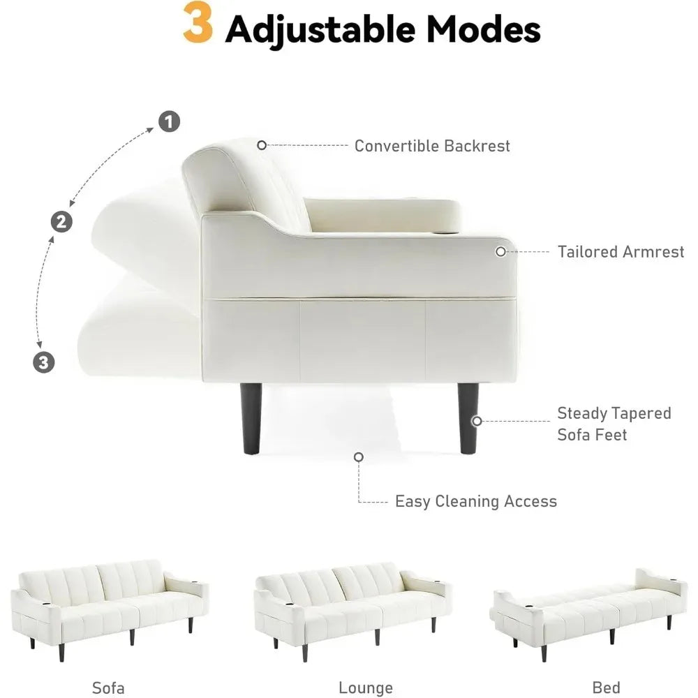 80'' Futon Sofa Bed, Faux Leather Sleeper Couch, Convertible Loveseat with Adjustable Sofa Backrest, Modern Couches for Living