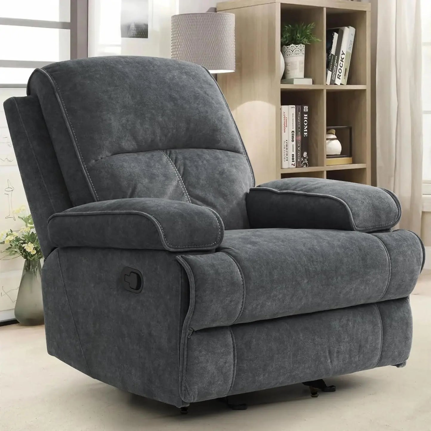 Manual Rocker Recliner Chair for Adults, High Back Glider with Deep Seat, Upholstered Fabric Armchair for Living Room & Nursery