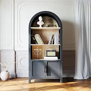 45.67" Freestanding Arched Bookcase, Modern 4-Tier Arched Bookshelf,Wooden Bookshelves for Home Office, Living Room,Black