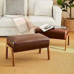 15.5"(H) Footrest Stool, Leatherette Ottoman, Accent Padded Sofa Foot Stool for Accent Chair, Wood Frame Foot Rest Ottoman for