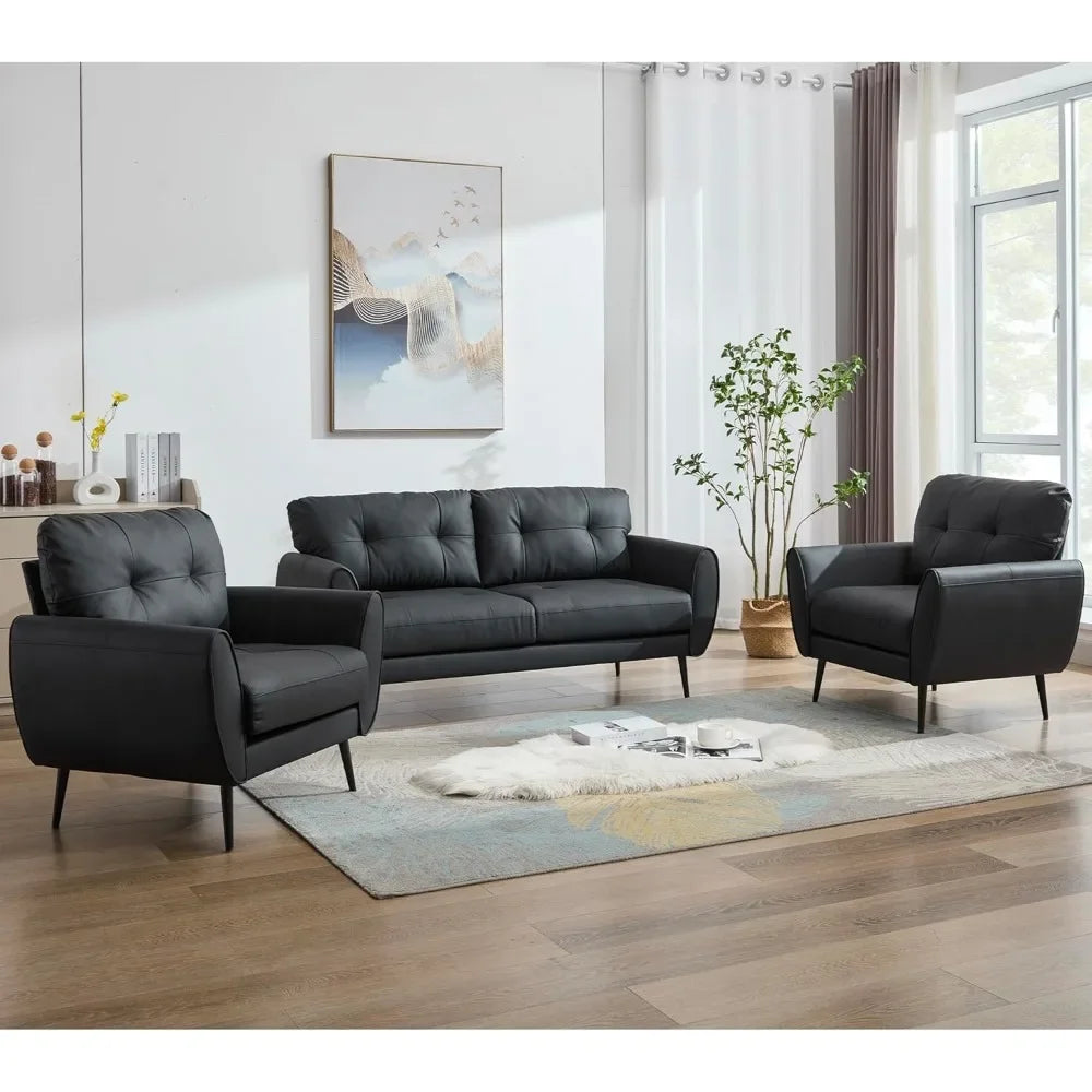 Sofa Couch 61" Small Loveseat Couches for Living Room Leather Couch Mid Century Modern Tufted Mini Sofa Comfy Office