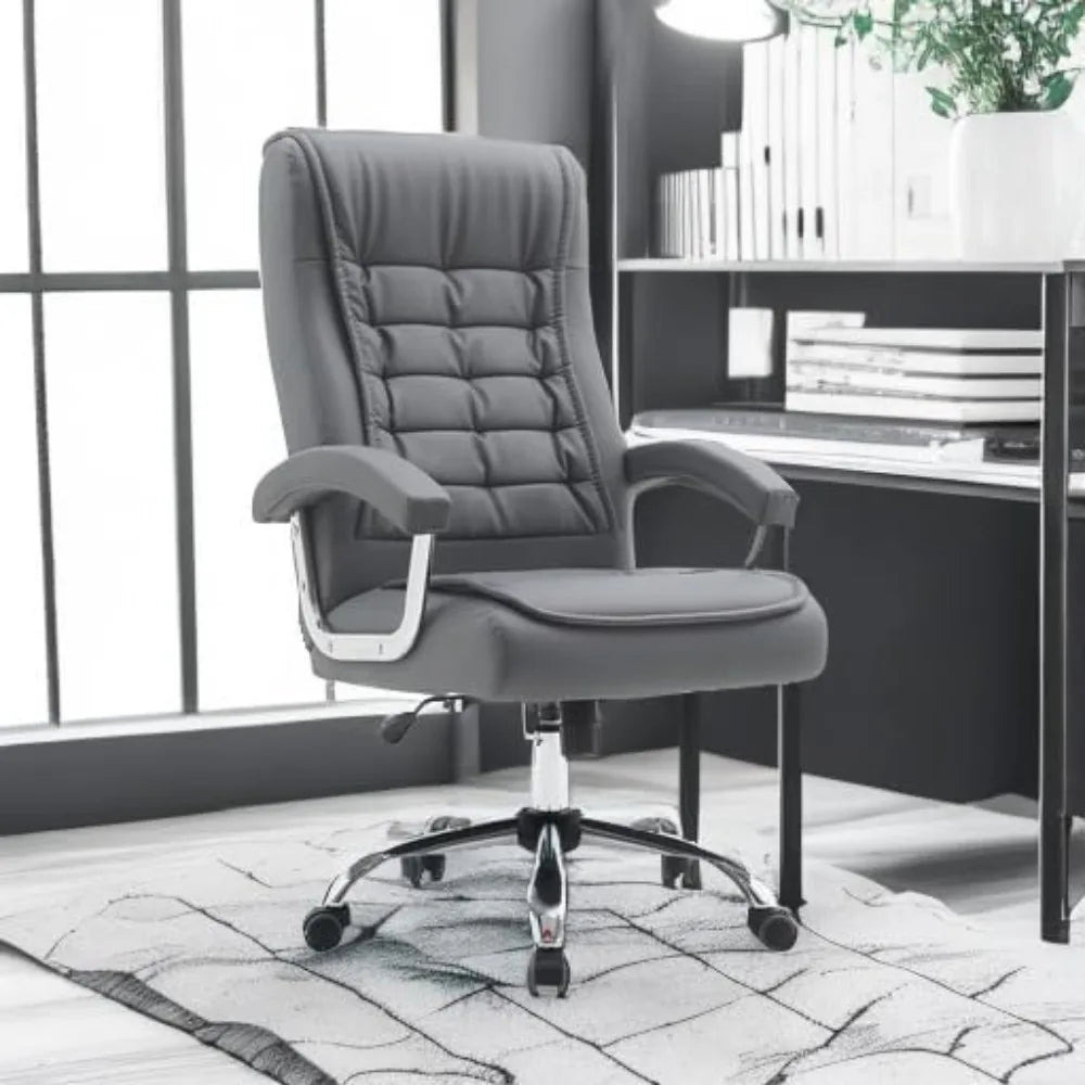 Executive Office Chair Adjustable Leather High Back Swivel Office Desk with Padded Armrest 350lbs Task