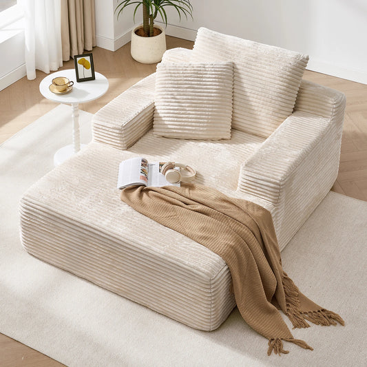 Chaise Lounge Chair, 65" Oversized Corduroy Sofa Bed, Cloud Sleeper Chairs With Wide Armrests, Couches for Living Room , Bedroom