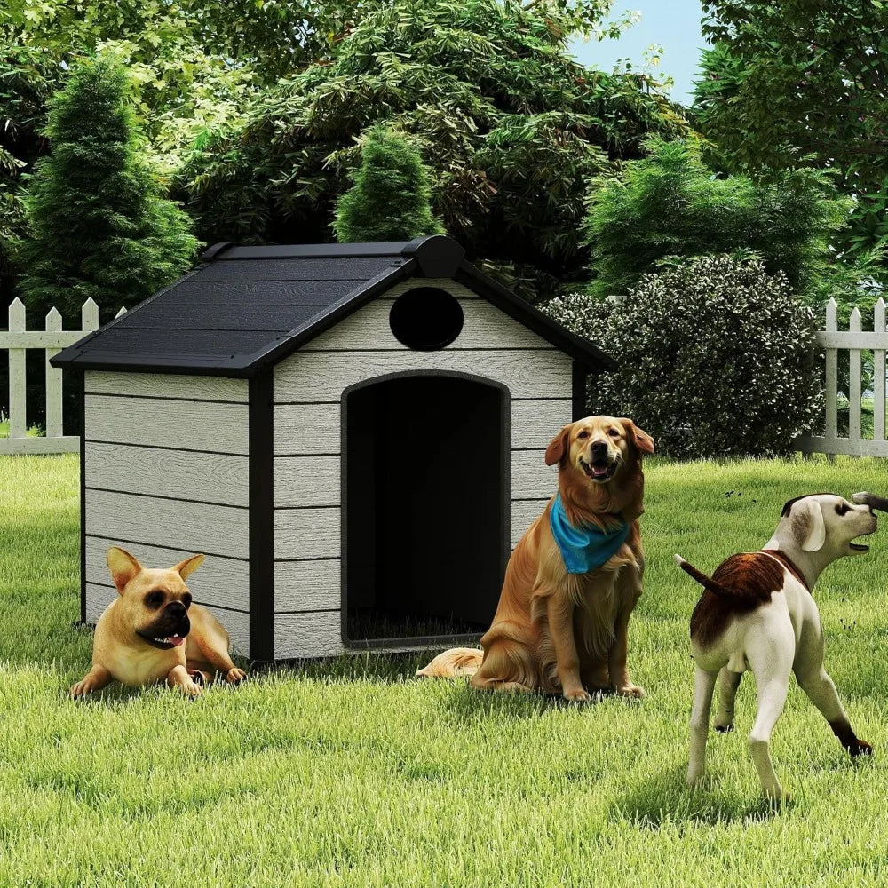 Large Dog House Outdoor Weatherproof, 3XL Big Dog House for 2 Large Dogs Outside, Insulated Igloo Pet House with Elevated Floor