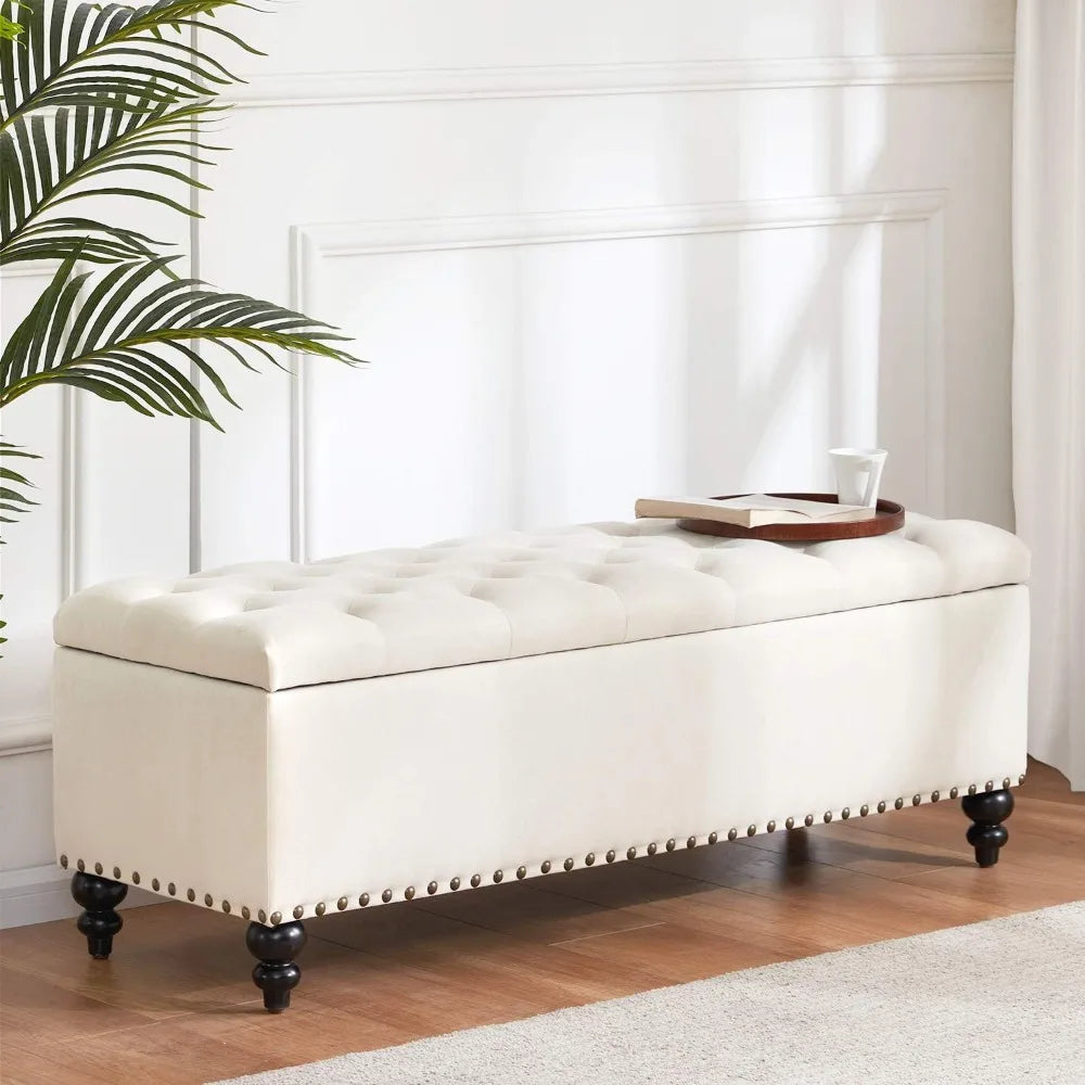Button-Tufted Ottoman with Storage in Upholstered Fabrics, Large Storage Bench for Bedroom, Living Room, Entryway, Ottoman Benc