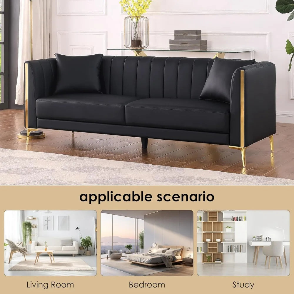 78'' Sofa,  Couches for Living Room, Comfy Sofas Faux Leather Sofa 3 Seater Couches with 2 Throw Pillows