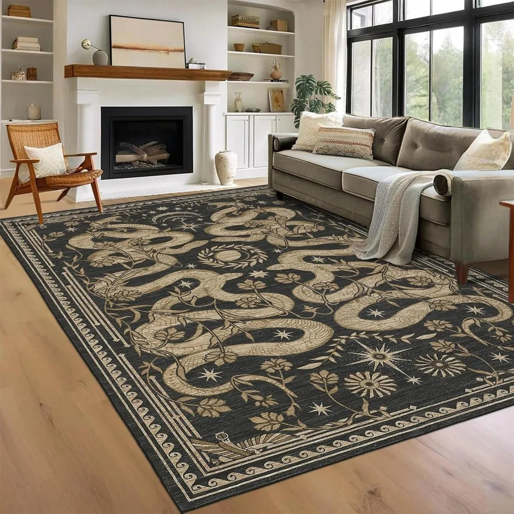 Snake 8 x 10 Rug for Living Room Washable Non Slip Forest Soft Low-Pile Stain Resistant Thin Large Throw Carpet for Bedroom Dini