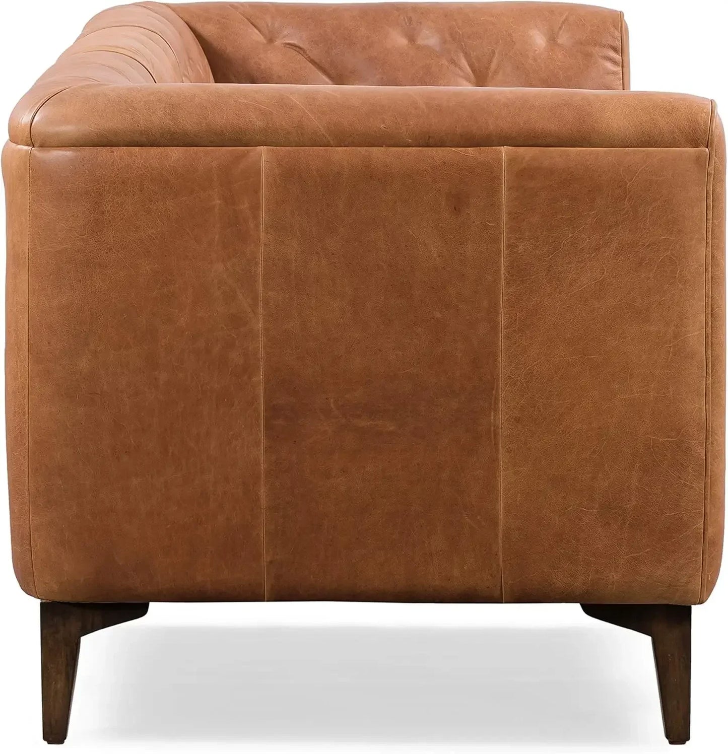 Essex Leather Couch – 89-Inch Sofa with Tufted Back - Full Grain Leather Couch with Feather-Down Topper On Seating Surfaces