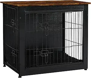 DWANTON Dog Crate Furniture with Cushion, Wooden Kennel Table with Double Doors, Indoor Dog House, Small/Medium/Large/Extra Larg