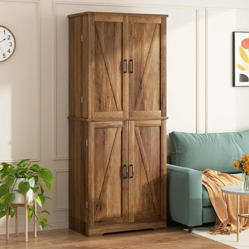 Kitchen Pantry Cabinet, Freestanding Farmhouse Storage Cabinet with 8 Door Shelves, 2 Cabinets and 1 Drawer
