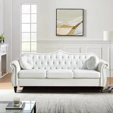 3 Seater Chesterfield Sofa Velvet for Living Room, Modern Tufted Velvet Couch 3 Seater with Scroll Arms and Nailhead, Chesterfie