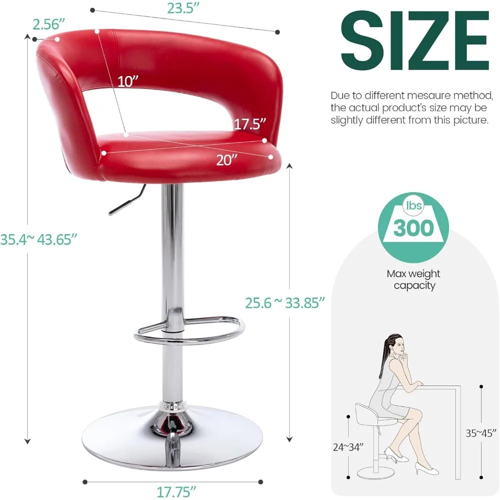 WideBar Stool,Modern PU Leather Swivel Adjustable Barstool with Hollow Back and Arms,Upholstered Airlift CounterHeight Bar Chair