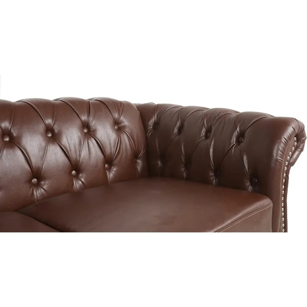 Modern PU Tufted Couch 3 Seater with Rolled Arms and Nailhead for Living Room, Bedroom, Office, Apartment