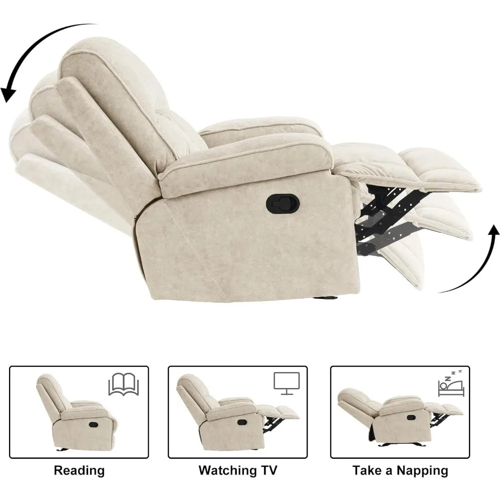 Manual Rocker Recliner Chair for Adults, High Back Glider with Deep Seat, Upholstered Fabric Armchair for Living Room & Nursery
