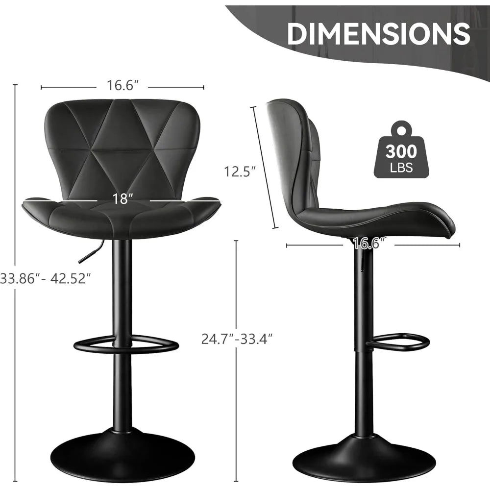 Bar Stools Set of 2,Adjustable Swivel Barstools,Faux Leather Bar Chairs,Upholstered Counter Height with High Backrest forKitchen