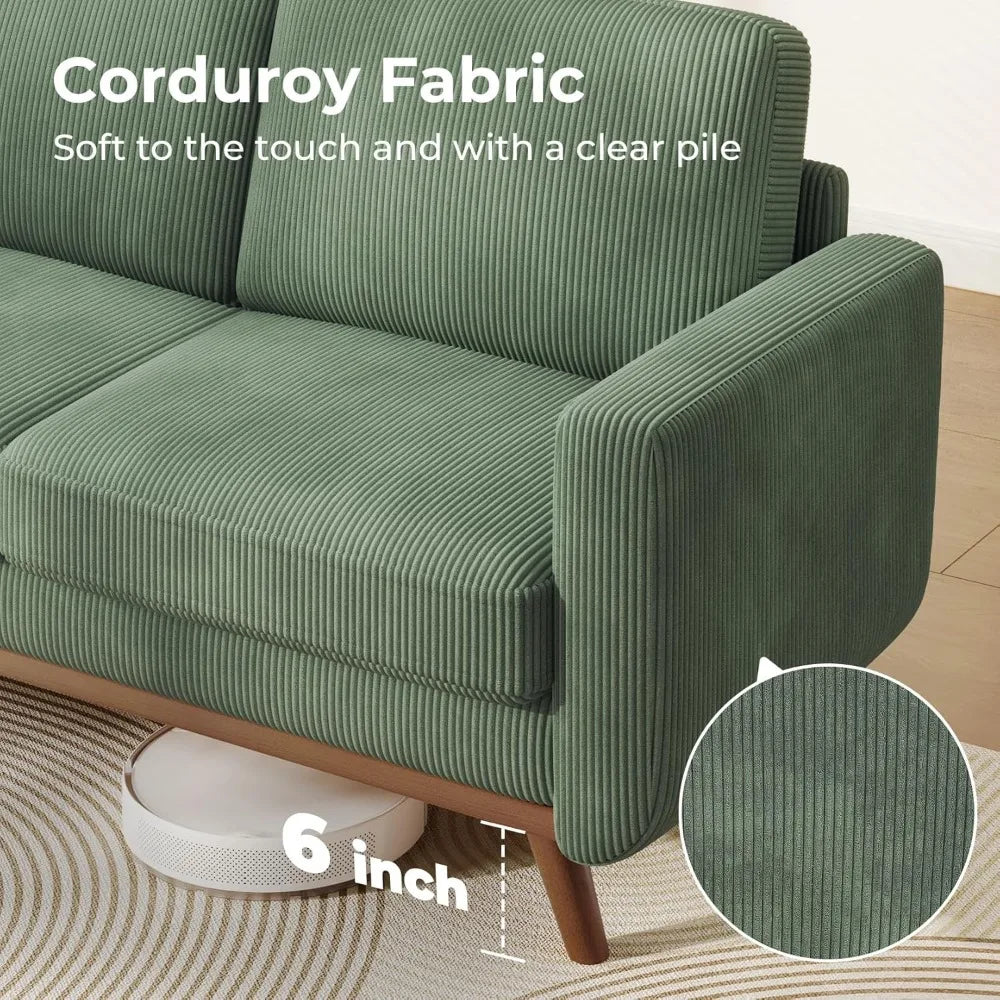 Comfy Corduroy with Spring Cushion, Solid Wood Frame, Modern Deep Seat, Bedroom & Living Room, Office Couch