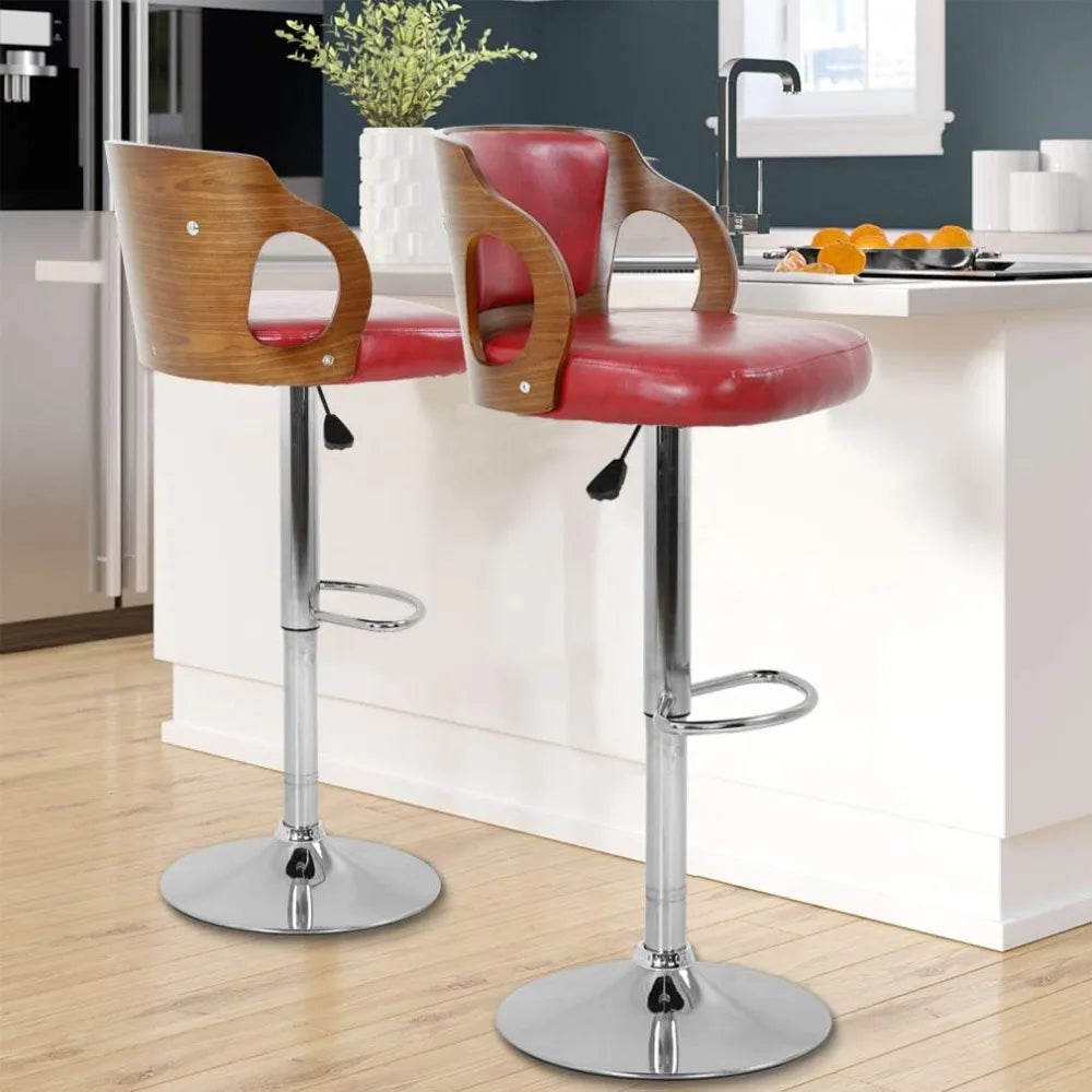 Set of 2 Barstools Height Adjustable Counter Stools Modern Bar Stool Beech Bar Chairs Swivel Bar Stool PU Leather Hydraulic