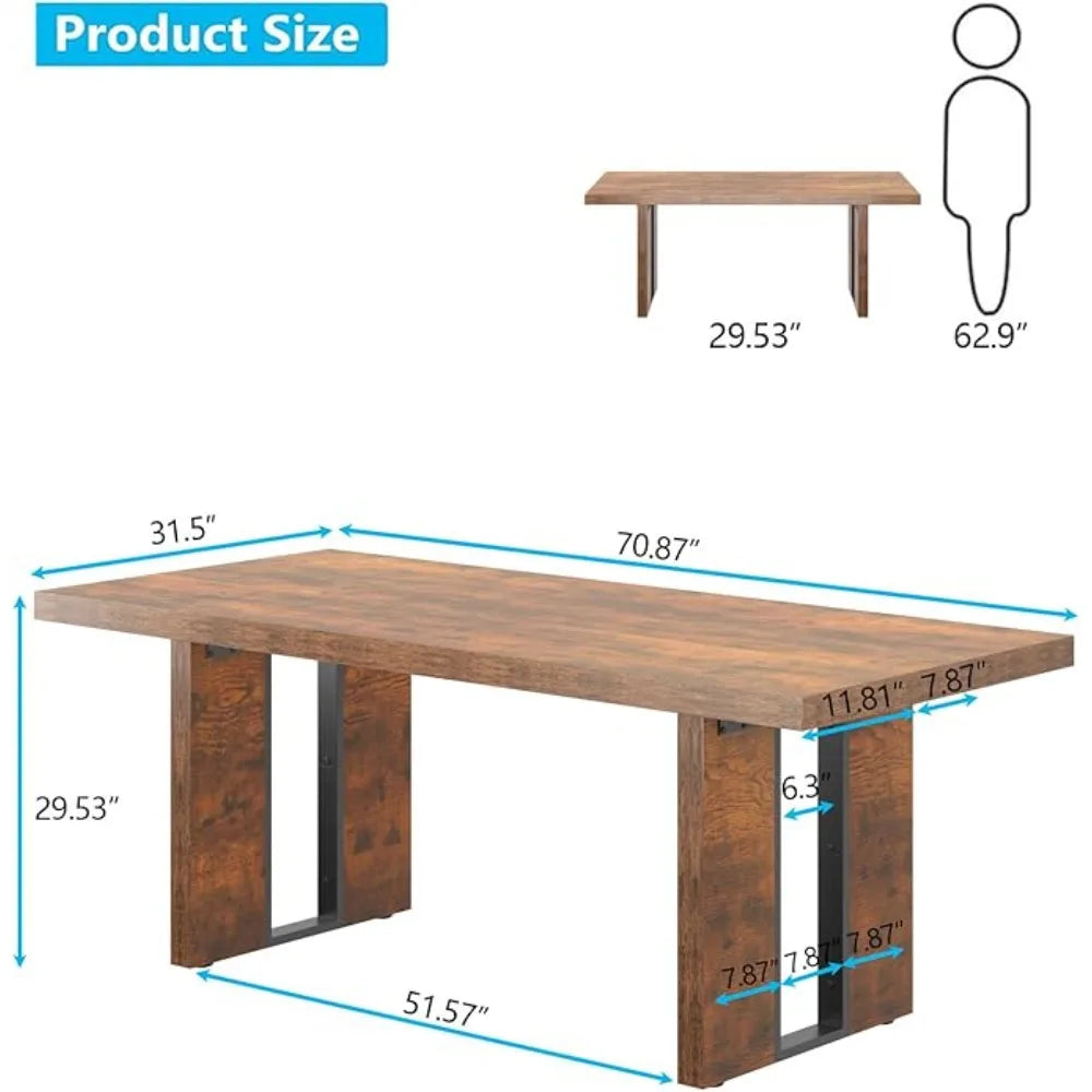 71" Rustic Dining Table for 8, Farmhouse Dinner Table for 6 To 8, Rectangular Kitchen Table with Heavy Duty Legs for Dining Room