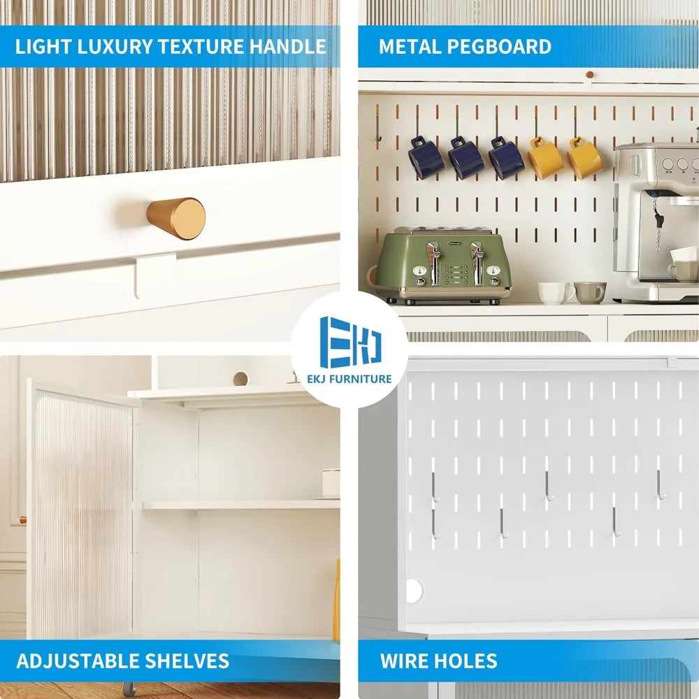 Kitchen Bakers Rack with Flip Door Cabinet, Metal Microwave Stand with Storage Cabinet and Metal Pegboard Panels for Kitchen