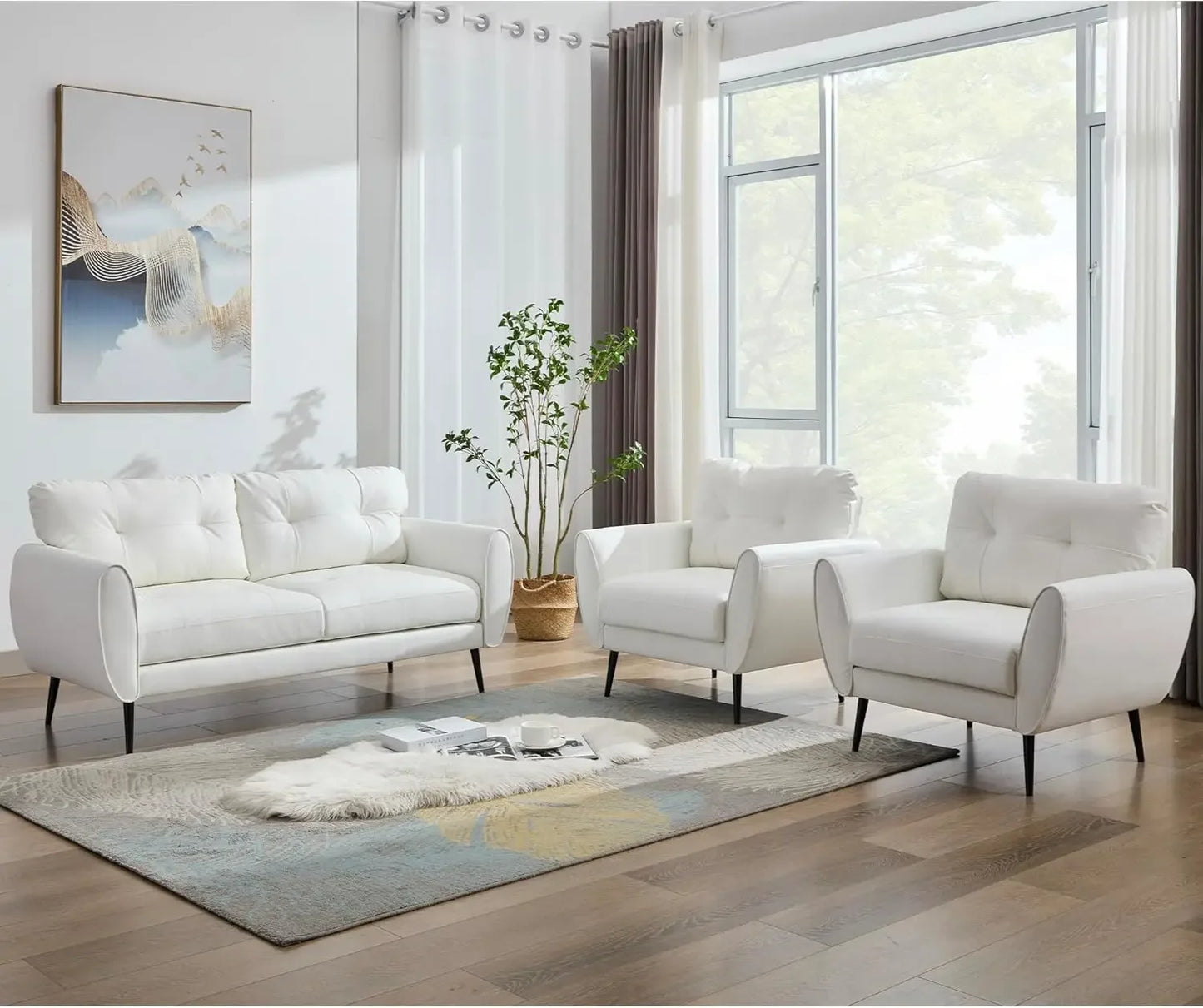 Sofa Couch 61" Small Loveseat Couches for Living Room Leather Couch Mid Century Modern Tufted Mini Sofa Comfy Office