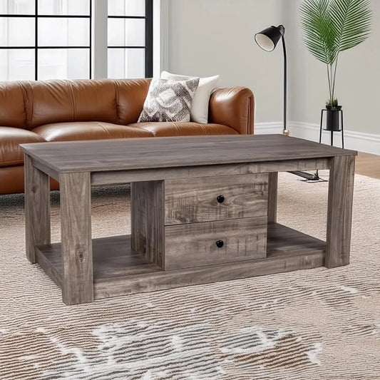 Coffee Table,Modern Wooden Rectangle Coffee Tables with Storage,2 Drawer Center Table for Living Room
