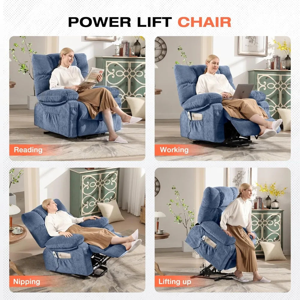 Power Lift Recliner Chair with Vibration Massage & Lumbar Heating for Elderly, Electric Lift Chair with USB Charging Port & Side