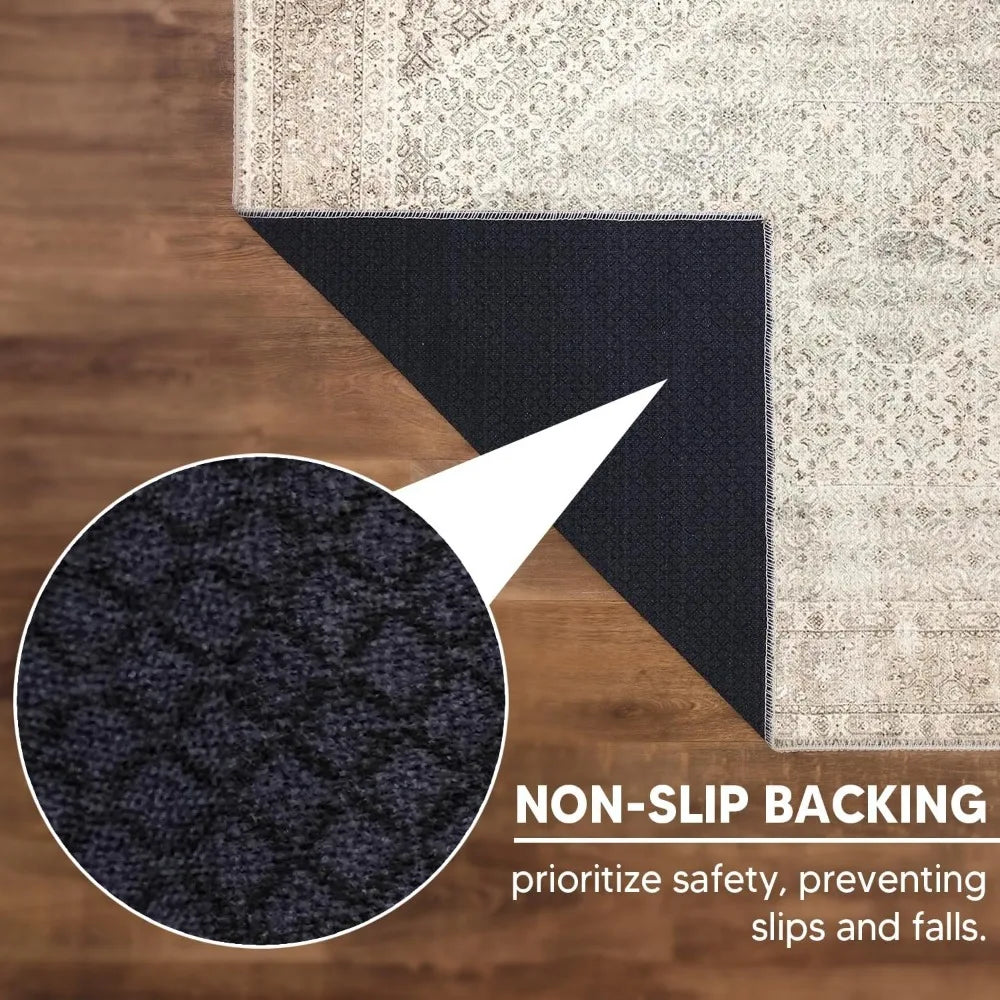 "8x10 Machine Washable Rug with Non-Slip Bottom - Perfect for Living, Dining, and Bedroom Spaces - Vintage Style, Easy to Clean"