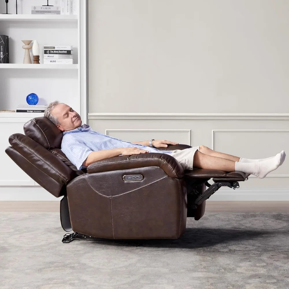 Genuine Leather Power Recliner Chairs for Adults, Wall Hugger RV Recliner with Power Headrest & Charging Ports