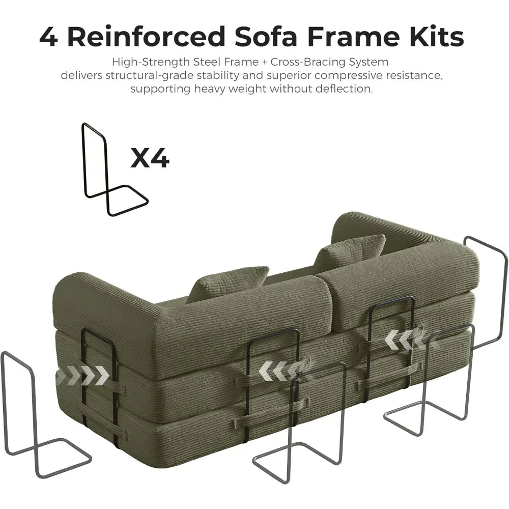 79" Compression Sofa, Convertible Sleeper Sofa Bed, Couch Bed with Fixed-Shape Frame, Corduroy Floor Sofa, Couches for Living Ro