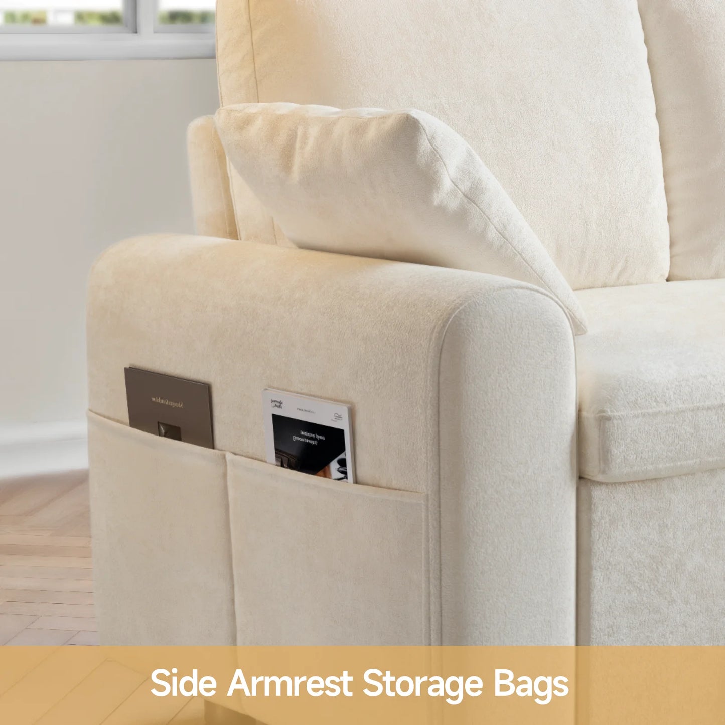 L Shaped Sleeper Sofa, 85" Pull Out Couch Bed with Storage Chaise, 2 in 1 Sectional Sofa Couch with Pullout Bed & 2 Pillows