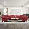 U-Shaped Sofa, Sectional Chesterfield Velvet Couch 9-Seater Upholstered Large Accent Tufted Sofa with Rolled Armrest and