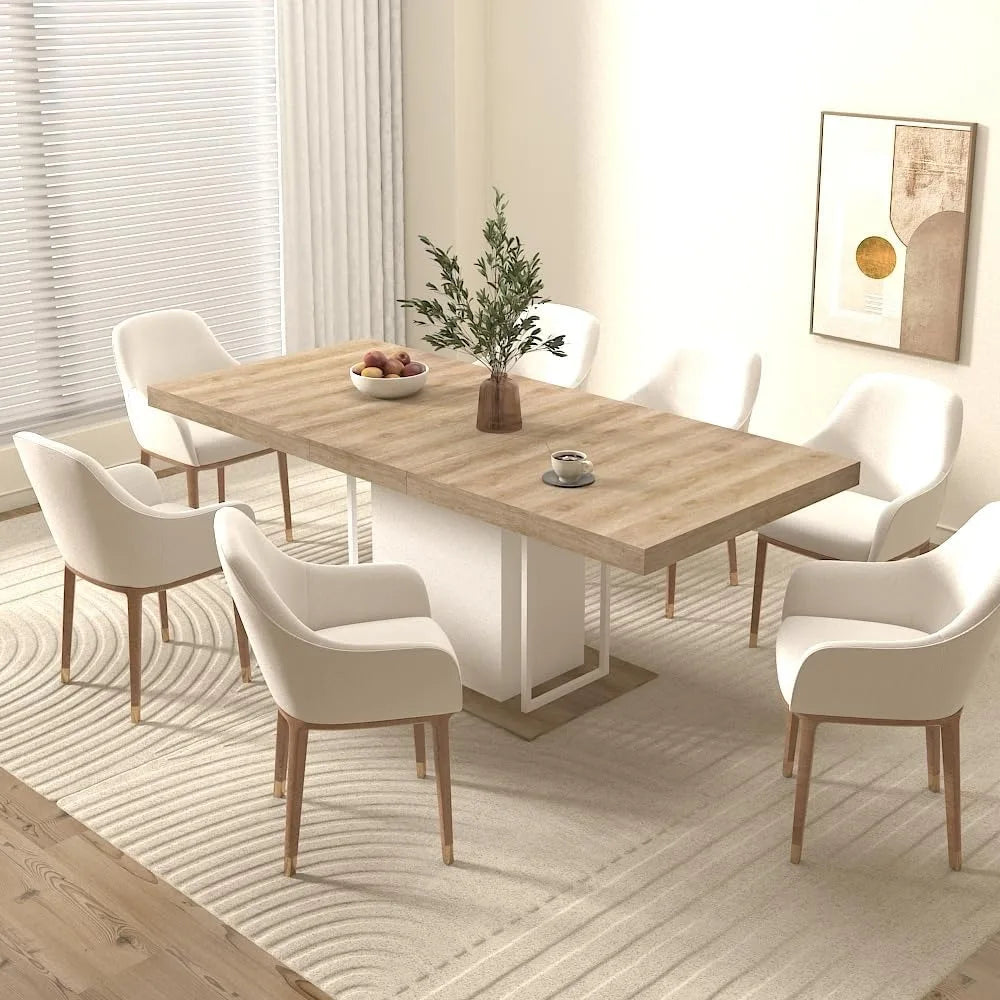 Extendable Dining Room Table , Modern Farmhouse Wooden Kitchen Expanding Long Large Expandable Dining Room Conference Table