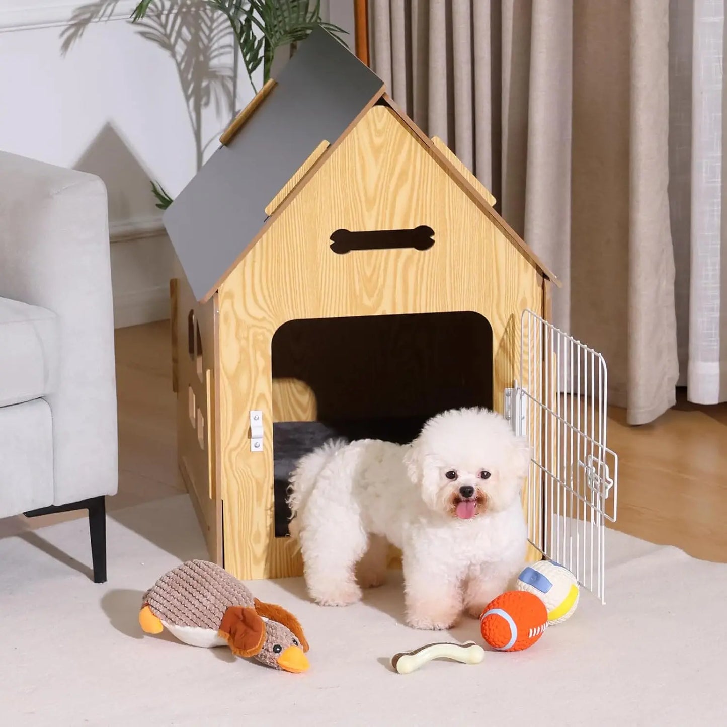 Dog House Indoor for Small Dogs or Cats, Cozy Wooden Design, Small Indoor Bed House, with Air Vents and Elevated Floor Warm Dog