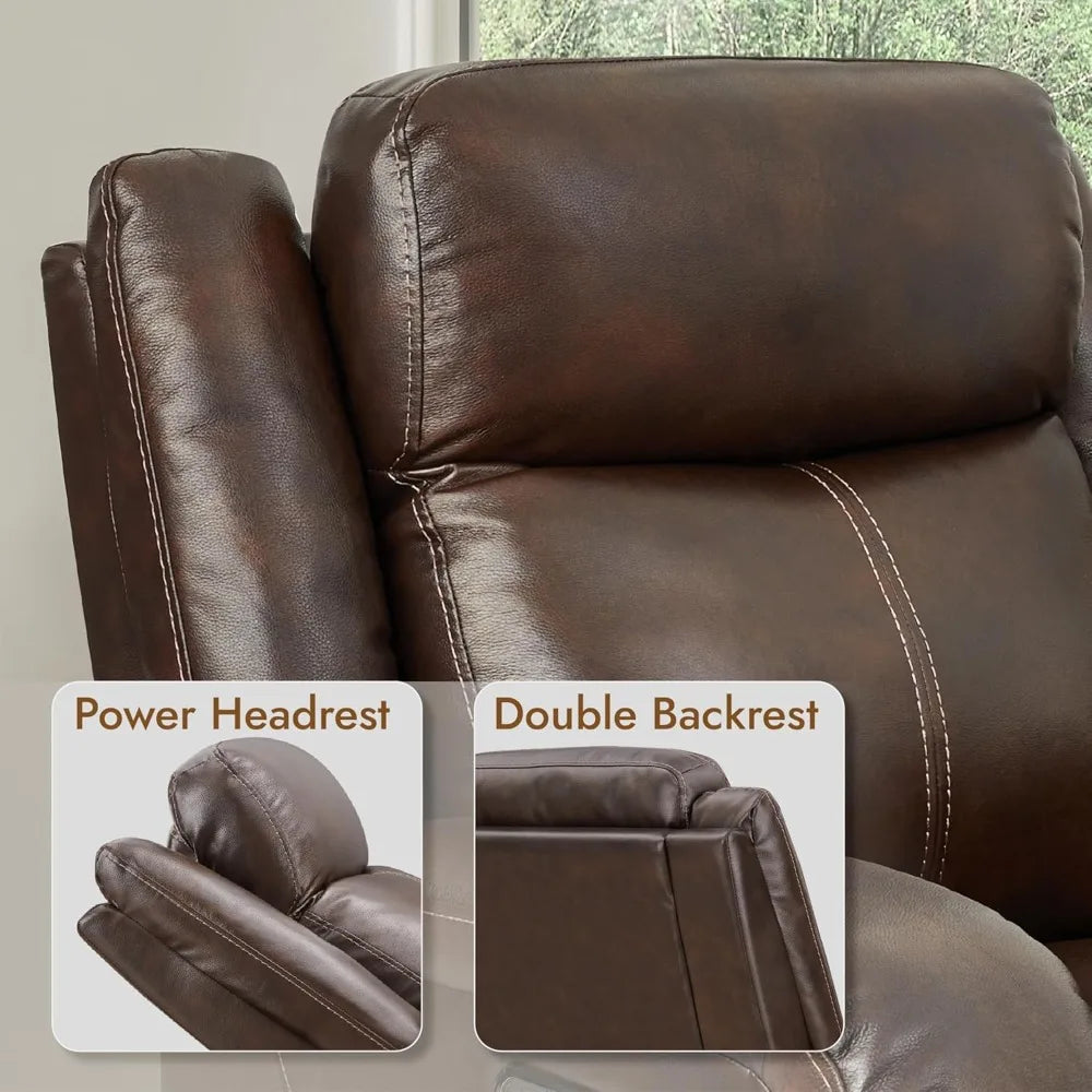 Genuine Leather Power Recliner Chairs for Adults, Wall Hugger RV Recliner with Power Headrest & Charging Ports