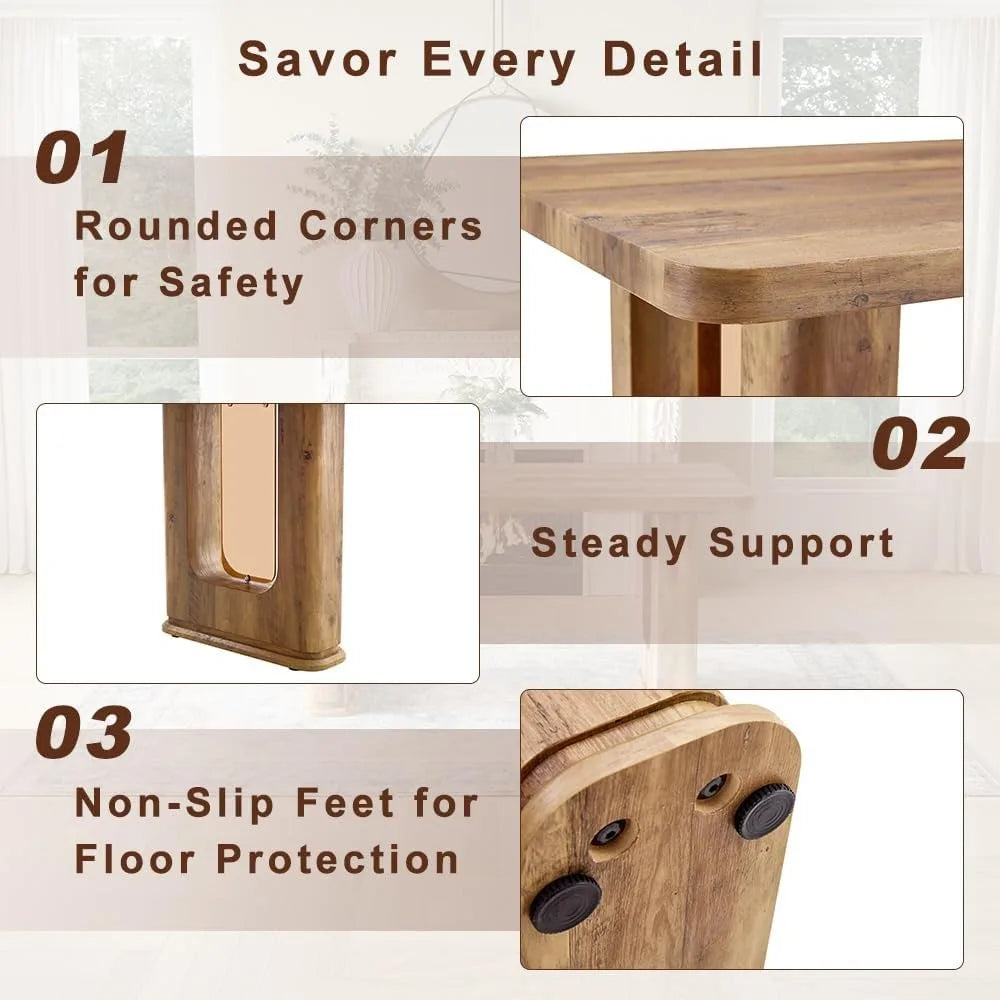 64.5" Dining Room Table Set for 6, Modern Farmhouse Wood Dining Table Set with Decorative Pedestal Legs & 6 Cushioned Chairs