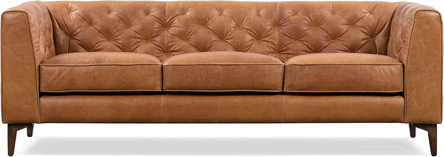 Essex Leather Couch – 89-Inch Sofa with Tufted Back - Full Grain Leather Couch with Feather-Down Topper On Seating Surfaces
