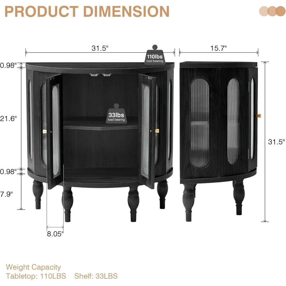31 Inch Sideboard Buffer Cabinet with Storage, Semi-Circular Modern Storage Cabinet, Wood Finish and Acrylic Door