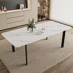 Extendable Dining Table Set for 6-8 People, 63 to 78.7 Inch MDF Kitchen Table with 6 Upholstered Chairs, Space-Saving for Dining